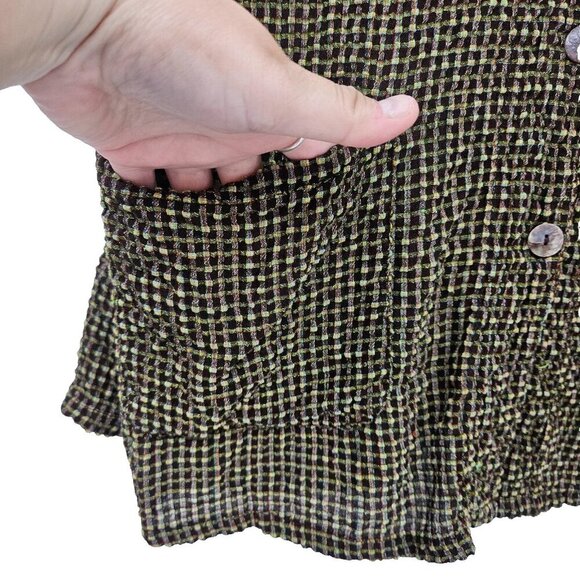 Match Point Seersucker Gingham Plaid Button Up Top Womens Size M Boxy Lagenlook - Picture 4 of 11